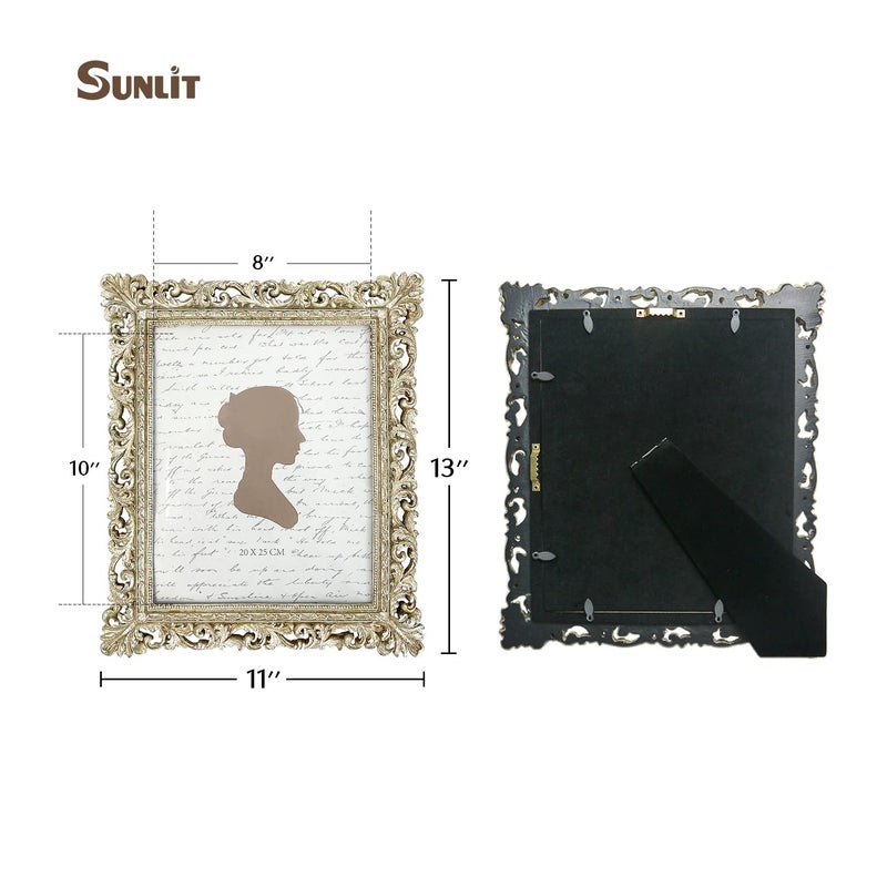 Sunlit Vintage Picture Frame 8x10 Inch, Luxury Antique Photo Frames with Glass Front, Photo Display, Tabletop Wall Hanging, Gift Ideas, Antique Gold Silver - Image 2